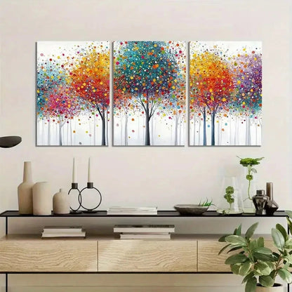 3pcs Vibrant Abstract Tree Painting with Colorful Metal Print Ready to Hang Art