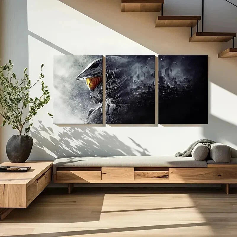 3pcs Popular Sci-Fi Game Halo Warriors  Wall Art Set Canvas Framed 40x60cm - High Quality Print 100% Australian Made Wall Canvas Ready to Hang