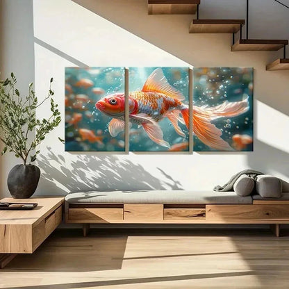 3pcs Animal Art Fish Beautiful Goldfish Wall Art Set Canvas Framed 40x60cm - High Quality Print 100% Australian Made Wall Canvas Ready to Hang