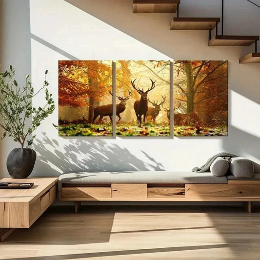 3pcs Forest Deer Animal Decoration Wall Art Set Canvas Framed 40x60cm - High Quality Print 100% Australian Made Wall Canvas Ready to Hang