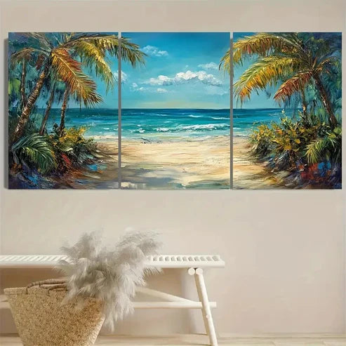 3pcs Palm Trees & Ocean Wall Art Set Canvas Unframed - High Quality Print 100% Australian Made Wall Canvas