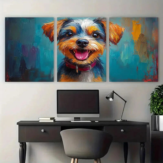 3pcs Happy Terrier Dog Pet Portrait Metal Print Ready to Hang Art