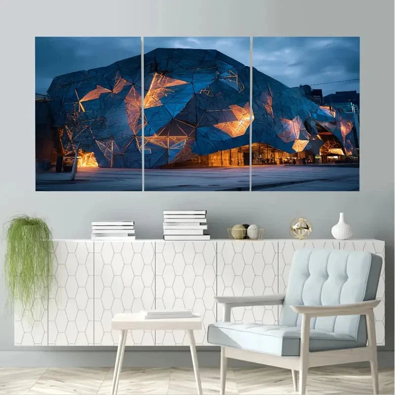 3pcs Federation Square, Melbourne, Australia Wall Art Set Canvas Framed 60x90cm - High Quality Print 100% Australian Made Wall Canvas Ready to Hang