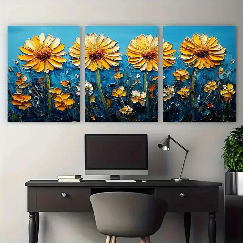 3pcs Dandelion Floral Rudbeckia Flowers Metal Print Ready to Hang Art