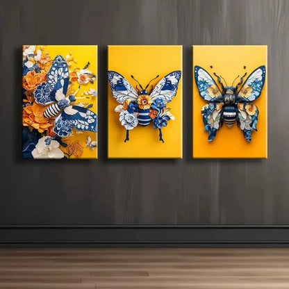 3pcs Butterfly Themed Textured Painting Wall Art Set Canvas Framed 60x90cm - High Quality Print 100% Australian Made Wall Canvas Ready to Hang