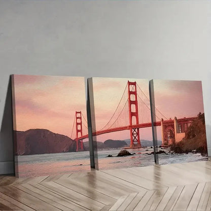 3pcs Golden Gate Bridge Showing Fog Wall Art Set Canvas Framed 50x70cm - High Quality Print 100% Australian Made Wall Canvas Ready to Hang