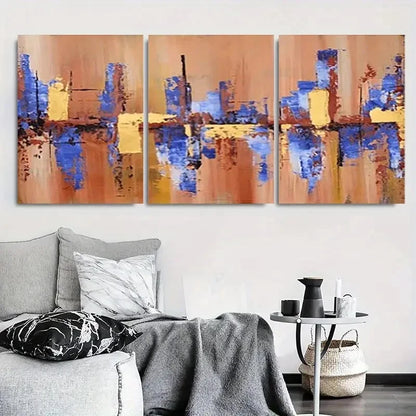 3pcs Geometric Design Blue and Yellow Colorful Metal Print Ready to Hang Art