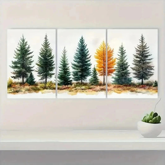 3pcs Evergreen Trees Neutral Colors Perfect Wall Art Set Canvas Framed 40x60cm - High Quality Print 100% Australian Made Wall Canvas Ready to Hang