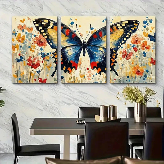 3pcs Floral Butterfly Elegant Colorful Perfect Wall Art Set Canvas Framed 40x60cm - High Quality Print 100% Australian Made Wall Canvas Ready to Hang
