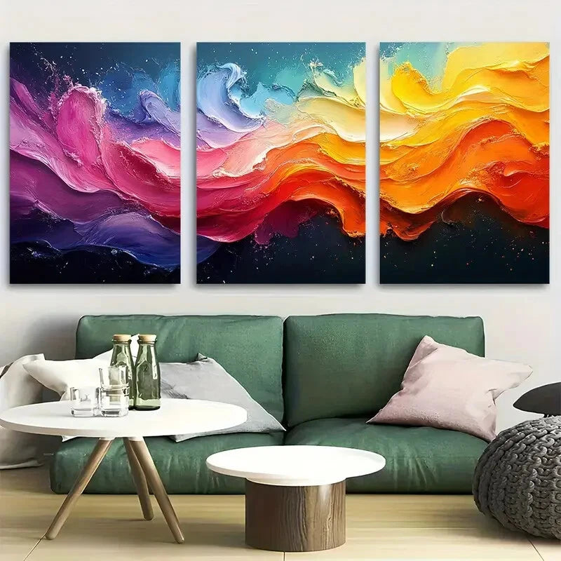 3pcs Vibrant Colors Abstract Paint Splash Metal Print Ready to Hang Art