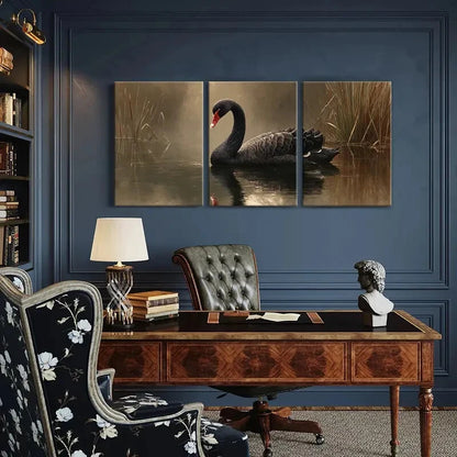 3pcs Black Swan Elegant Bird Water Reflection Metal Print Ready to Hang Art