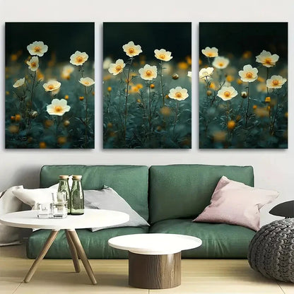 3pcs Wildflowers at Night Metal Print Ready to Hang Art