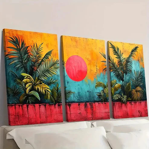 3pcs Leaves Abstract Shapes Illustration LA Wall Art Set Canvas Unframed - High Quality Print 100% Australian Made Wall Canvas