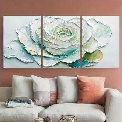 3pcs White Rose Floral Textured illustration Metal Print Ready to Hang Art