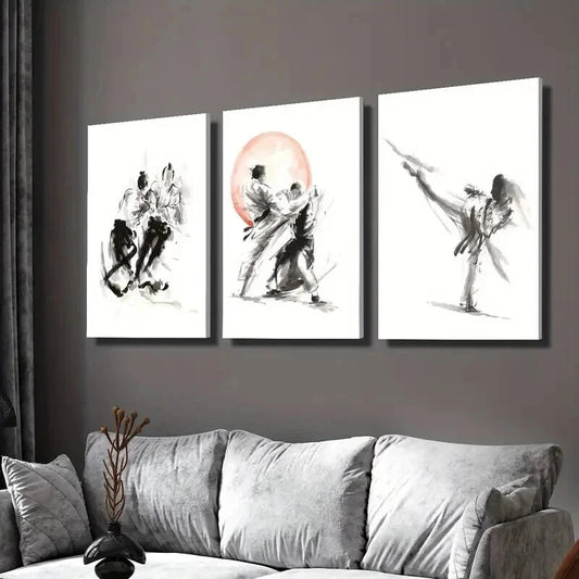3pcs Martial Arts And Judo Competitions Wall Art Set Canvas Framed 40x60cm - High Quality Print 100% Australian Made Wall Canvas Ready to Hang