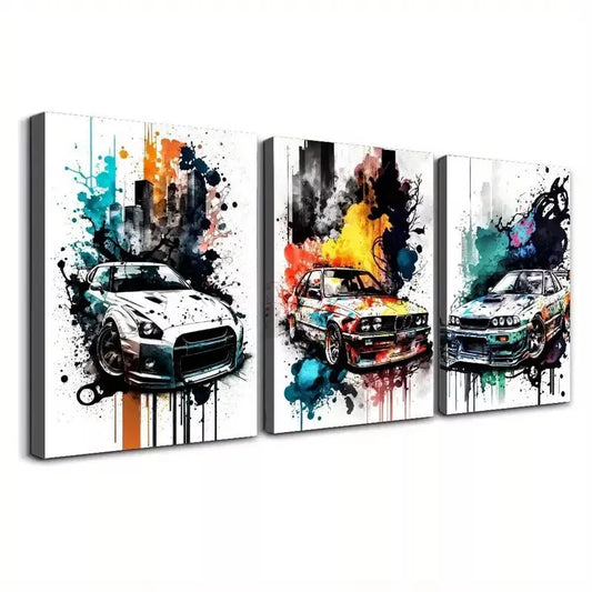 3pcs Aesthetic Colorful Vintage Classic Car Wall Art Set Canvas Framed 40x60cm - High Quality Print 100% Australian Made Wall Canvas Ready to Hang