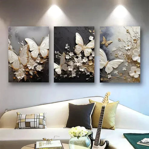 3pcs Butterfly Abstract Wall Art Set Canvas Unframed - High Quality Print 100% Australian Made Wall Canvas