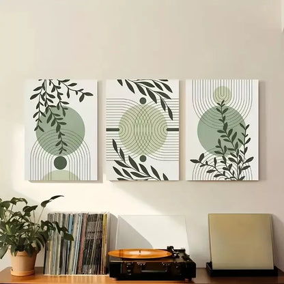 3pcs Abstract Geometric Prints in Green & Grey Canvas Framed 40x60cm - High Quality Print 100% Australian Made Wall Canvas Ready to Hang