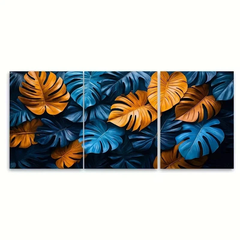 3pcs Large Tropical Leaves Wall Art Set Canvas Framed 40x60cm - High Quality Print 100% Australian Made Wall Canvas Ready to Hang