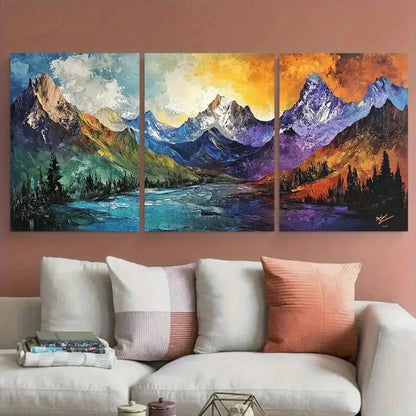 3pcs Surreal Mountains Nature Abstract Landscape Wall Art Set Canvas Framed 60x90cm - High Quality Print 100% Australian Made Wall Canvas Ready to Hang