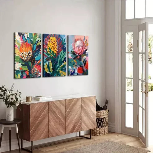 3pcs Australian Native Flora Abstract Art Set Canvas Unframed - High Quality Print 100% Australian Made Wall Canvas