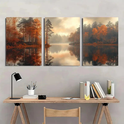 3pcs Autumn Woodland Landscape Nature Art Metal Print Ready to Hang Art