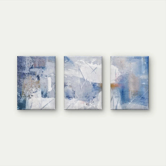 3pcs Blue and White Abstract Brushstroke Paint Wall Art Set Canvas Framed 50x70cm - High Quality Print 100% Australian Made Wall Canvas Ready to Hang