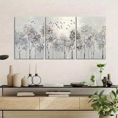 3pcs Family Life in Snowy Forest Modern Art Metal Print Ready to Hang Art