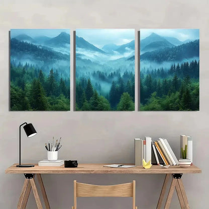 3pcs Green Forest Mountain Photography Metal Print Ready to Hang Art