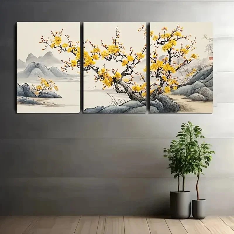 3pcs Traditional Chinese Painting Featuring Wall Art Set Canvas Framed 50x70cm - High Quality Print 100% Australian Made Wall Canvas Ready to Hang