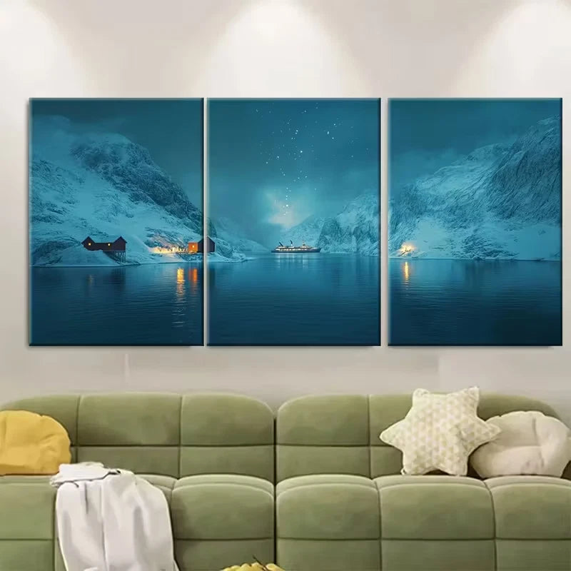 3pcs Nordic Minimalist Winter Fjord Metal Print Ready to Hang Art