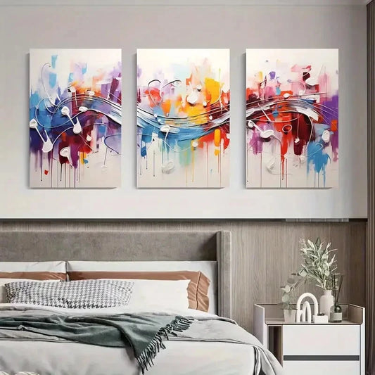 3pcs Colorful Musical Notes Abstract Metal Print Ready to Hang Art