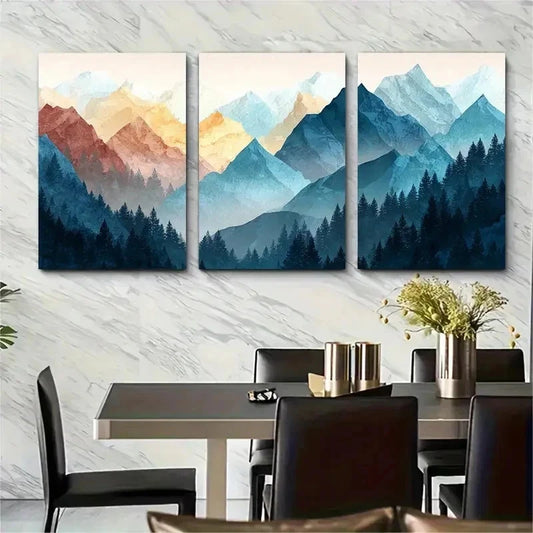 3pcs Misty Mountain Watercolor Perfect Wall Art Set Canvas Framed 40x60cm - High Quality Print 100% Australian Made Wall Canvas Ready to Hang