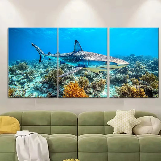 3pcs Reef Shark Swimming in Roatan Honduras Ocean Metal Print Ready to Hang Art