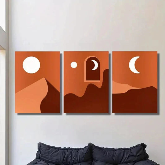 3pcs full moon and crescent moon, desert night Metal Print Ready to Hang Art