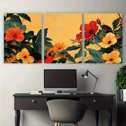 3pcs Vintage Moroccan Aesthetic Floral Design Wall Art Set Canvas Framed 50x70cm - High Quality Print 100% Australian Made Wall Canvas Ready to Hang