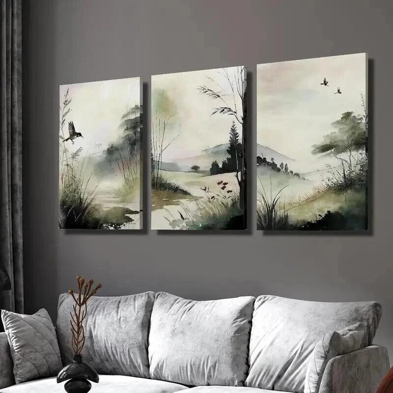 3pcs Birds & Trees Classic Landscape Painting Wall Art Set Canvas Framed 40x60cm - High Quality Print 100% Australian Made Wall Canvas Ready to Hang