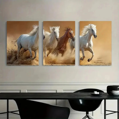3pcs Beach Racing Scene Galloping Horses Metal Print Ready to Hang Art