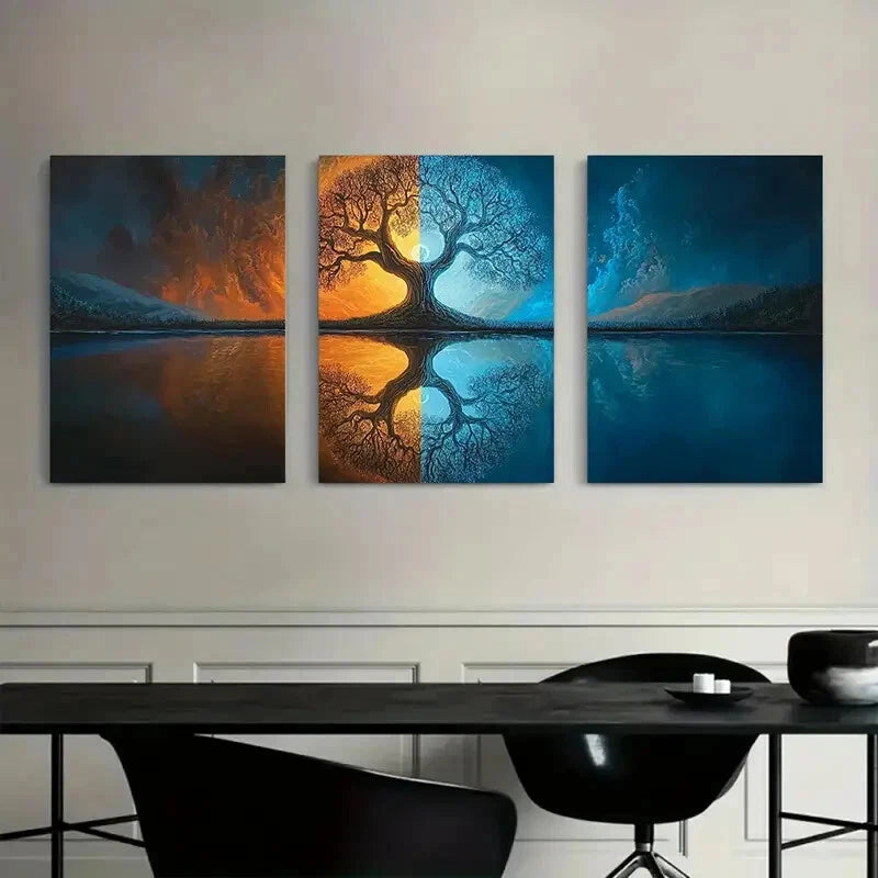 3pcs Half Dark and Stormy Vibrant Colors Metal Print Ready to Hang Art