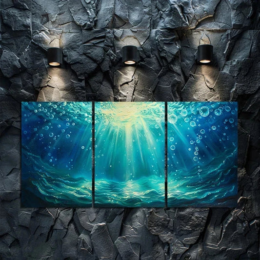 3pcs The Surface Of The Deep Blue Sea Metal Print Ready to Hang Art