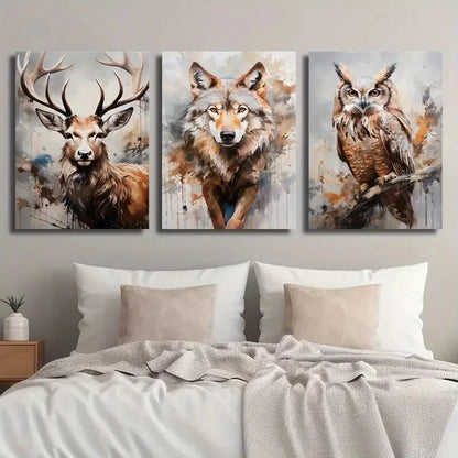 3pcs Wild Nature Animal Portraits Décor Perfect Wall Art Set Canvas Framed 40x60cm - High Quality Print 100% Australian Made Wall Canvas Ready to Hang