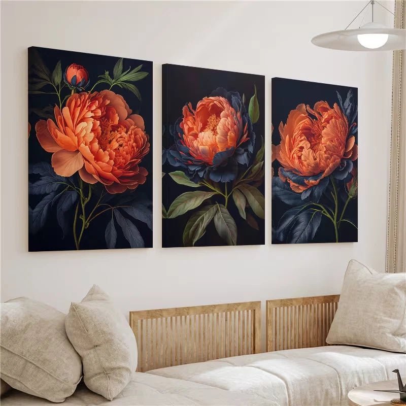 3pcs Modern Botanical Peony Flower Wall Art Set Canvas Framed 60x90cm - High Quality Print 100% Australian Made Wall Canvas Ready to Hang