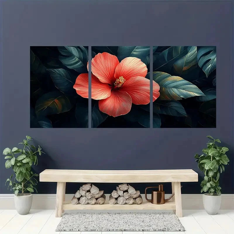 3pcs Tropical Flower Canvas Print Painting Metal Print Ready to Hang Art