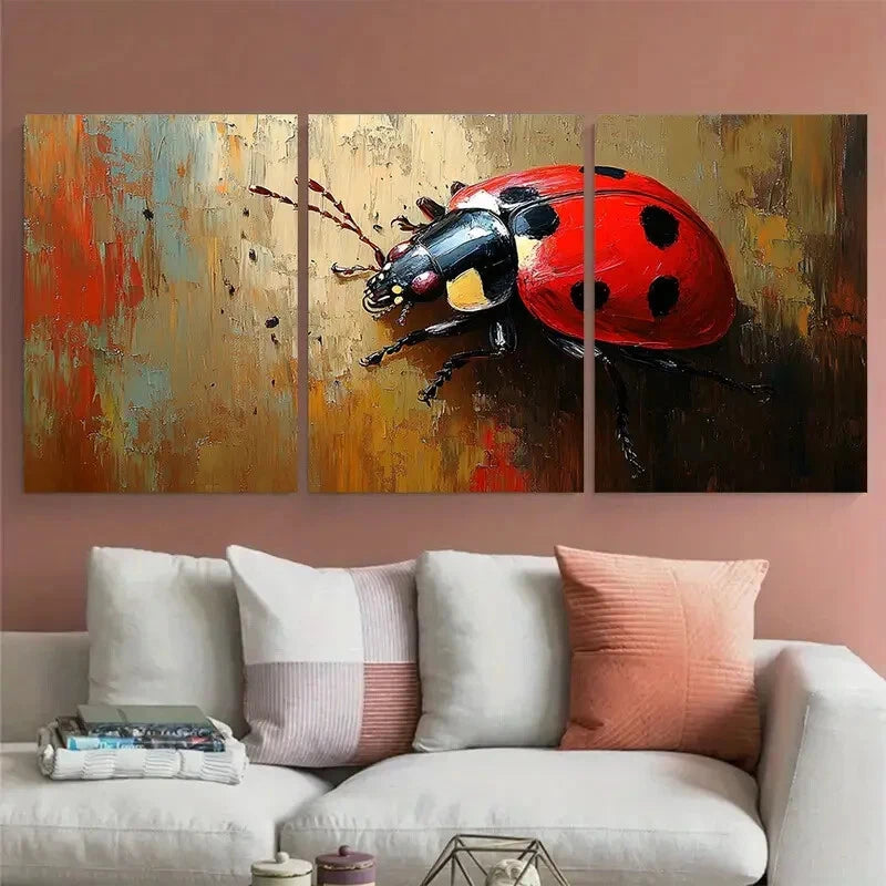 3pcs Ladybug Beetle Animal Insect Rustic Design Metal Print Ready to Hang Art