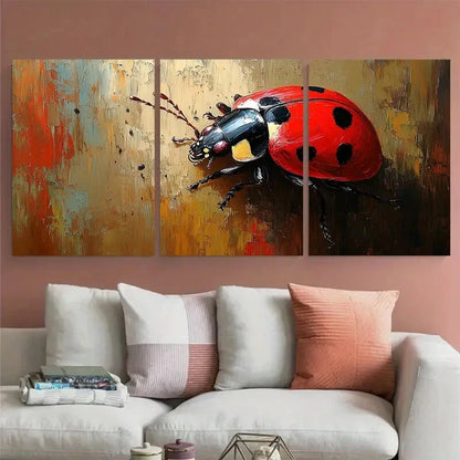 3pcs Ladybug Beetle Animal Insect Rustic Design Metal Print Ready to Hang Art