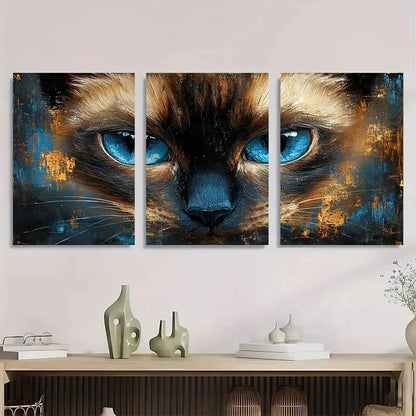 3pcs Blue Eyes Modern Impressionistic Metal Print Ready to Hang Art