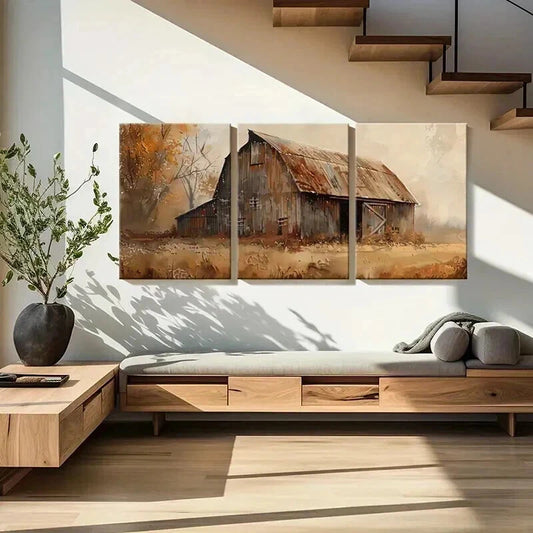 3pcs Rustic Barn Vintage Autumn Colors Wall Art Set Canvas Framed 40x60cm - High Quality Print 100% Australian Made Wall Canvas Ready to Hang
