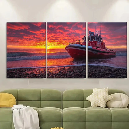 3pcs Bill Lifeboat Station Seascape Sunset TI Wall Art Set Canvas Framed 60x90cm - High Quality Print 100% Australian Made Wall Canvas Ready to Hang