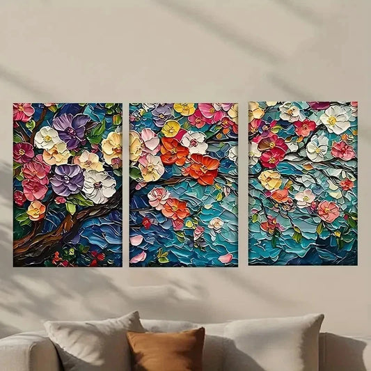 3pcs Colorful Flowers Watercolor Style Wall Art Set Canvas Framed 40x60cm - High Quality Print 100% Australian Made Wall Canvas Ready to Hang