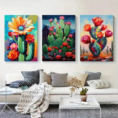 3pcs Floral Mexican Cactus Canvas Framed 60x90cm - High Quality Print 100% Australian Made Wall Canvas Ready to Hang